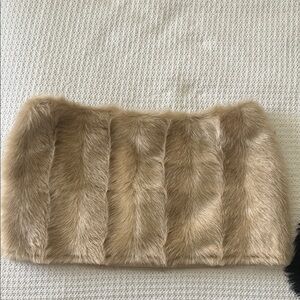 PrettyLittleThing Tan Faux Fur Low Rise Mini Skirt Sz 6, S, M
